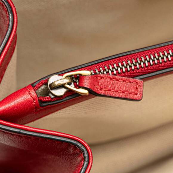GUCCI Red Leather Bamboo Shoulder Bag - Picture 9 of 13